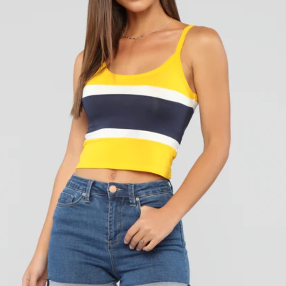 Rue 21 Yellow & Navy Blue Striped Cropped Tank Top